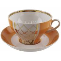 Чайная пара "Золотая сетка", фарфор, винтаж, Дулево, СССР, 1968-1991 гг.