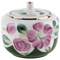 Сахарница "Цветы на зеленом", Фарфор, винтаж, Вербилки, СССР, 1965-1991 гг. (скол)