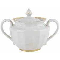 Сахарница с крышкой "Золотая лента", фарфор, винтаж, Вербилки, СССР, 1954-1965 гг.