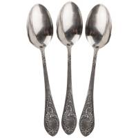 Набор столовых ложек для супа, 3 шт, мельхиор, виниаж, Киевский завод им. Дзержинского ЗиД, СССР, 1950-1960 гг.