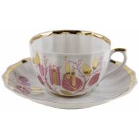 Чайная пара "Золотые сережки", фарфор, винтаж, Вербилки, СССР, 1965-1991 гг.