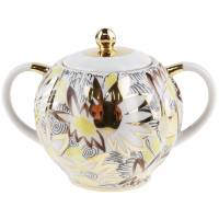 Сахарница "Золотые ромашки", Фарфор, винтаж, ЛФЗ, СССР, вторая половина 20 века