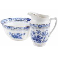 Сахарница и молочник антикварные "Голубой Китай". Фарфор, Великобритания, конец 19 века