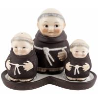 Набор для сервировки "Три монаха": перечница, солонка, сахарница, поднос. Фарфор, Goebel Hummel. Германия, винтаж, середина 20 века