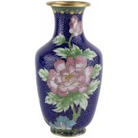 Ваза декоративная "Птичка и хризантема". Высота 22,5 см. Латунь, эмаль клуазоне. Китай, винтаж, середина 20 века