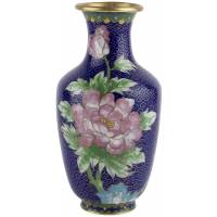 Ваза декоративная "Птичка и хризантема". Высота 22,5 см. Латунь, эмаль клуазоне. Китай, винтаж, середина 20 века (нюанс)