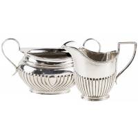 Сливочник и сахарница, набор для сервировки чайного стола антикварный. Металл, серебрение. Sheffield. Металл, серебрение. Великобритания, начало 20 века