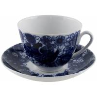 Чайная пара "Синяя птица", фарфор, винтаж, ЛФЗ, CCCР, вторая половина 20 века (нюанс)