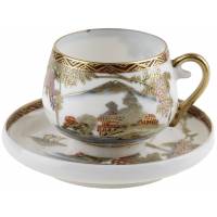 Кофейная пара "Пейзаж с  глицинией". Фарфор, литофания. Kutani, Япония, винтаж, вторая половина 20 века (с нюансом)