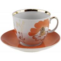 Чайная пара "Маки", фарфор, винтаж, Барановский завод (Барановка), СССР, 1970-е гг (с нюансом)