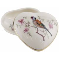 Шкатулка для мелочей в форме сердца "Птица на ветке", Английский фарфор, Royal Worcester, Великобритания, середина 20 века