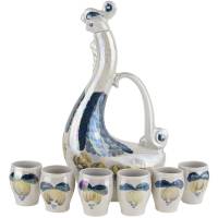 Графин - штоф "Павлин" и 6 стопок, Фарфор, СССР, Полонное ЗХК, вторая половина 20 века (с нюансом)