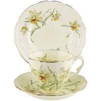 Чайное трио антикварное "Желтый нарцисс". Фарфор Crown Staffordshire, Великобритания, 1940-е гг.