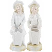 Статуэтки антикварные спичечницы, подставки для ручек "Дама и кавалер". Высота 21,5 см, фарфор,Германия, начало ХХ века