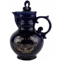 Кувшин с крышкой "Золотой узор", Фарфор, винтаж, кобальтовое покрытие, Бронницы, СССР, вторая половина 20 века