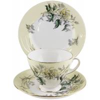 Чайное трио антикварное "Желтая хризантема". Английский фарфор. Royal Grafton, Великобритания, середина 20 века (нюанс)