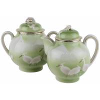 Сахарница и молочник "Японские цапли". Фарфор, ручная роспись. Япония, винтаж, середина 20 века