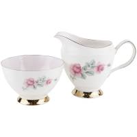 Сахарница и молочник  "Роза Пинк Роуз". Английский фарфор. Elizabethan, Великобритания, винтаж, вторая половина 20 века (с трещиной)