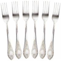Набор больших столовых вилок, 6 шт, мельхиор, Киевский завод им. Дзержинского ЗиД, СССР, 1974-1984 гг.