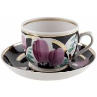 Чайная пара "Колокольчики на черном", Фарфор, винтаж, агашки, Вербилки, СССР, 1965-1991 гг.