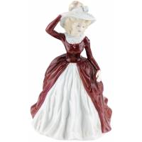 Статуэтка винтажная "Маргарет", девушка в красном платье. Высота 21 см. Английский фарфор. Coalport, Великобритания, конец 20 века (трещина)