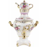 Самовар декоративный с чайничком, шкатулка,  фарфор, Гжель, СССР, 1986-1991 гг. (потертости)