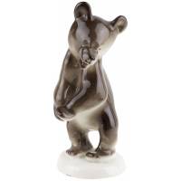 Статуэтка фарфоровая "Медвежонок бурый стоящий", винтаж, высота 14,5 см, ЛФЗ, СССР, вторая половина 20 века