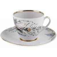 Кофейная пара пара "Жемчужная", фарфор, винтаж, ЛФЗ, СССР, вторая половина 20 века