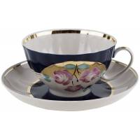 Чайная пара "Розы в вечернем саду", фарфор, ручная роспись, Дулево, Россия, конец 20 века