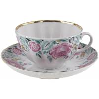 Чайная пара "Розовый сад", Фарфор, винтаж, ЛФЗ, СССР, вторая половина 20 века (нюанс)