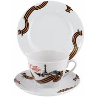 Чайное трио "65 лет Победы", Фарфор, винтаж, ИФЗ, Россия, 2010 год