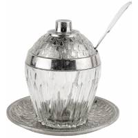 Икорница с ложечкой. Стекло, металл, винтаж, СССР, вторая половина 20 века (нюанс)