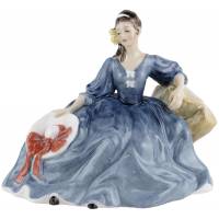 Статуэтка "Элиза", дама со шляпкой в голубом платье. Высота 16 см. Фарфор Royal Doulton, Великобритания, винтаж 1970 гг.