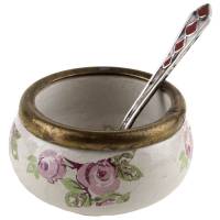 Солонка с ложечкой, фаянс, металл, винтаж, середина 20 века