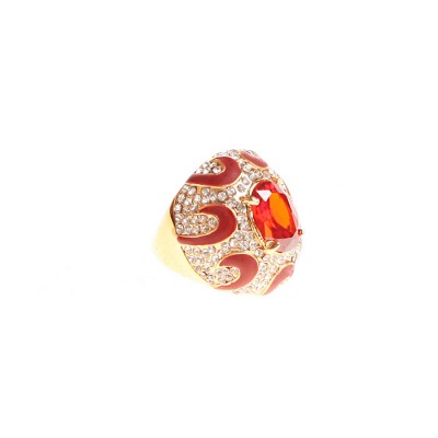 Коктейльное кольцо "Реноме" (флорентийский стиль).  Стразы, бижутерный сплав. Италия,  1990-е годы