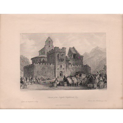 Церковь рыцарей-тамплиеров. Гравюра, Западная Европа, середина ХIХ века