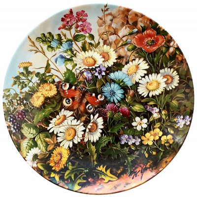 Ганс Граб "Бабочка и цветы", коллекционная декоративная тарелка. Фарфор, деколь, подрисовка, золочение. Furstenberg, Германия, 1989 год