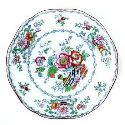 Тарелка для пирожных и кексов "Цветочное изобилие", фарфор, деколь, ручная роспись. Ashworth, Англия,  викторианская эпоха,  около 1885 года.