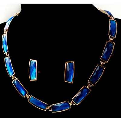Комплект "Сапфировая глубина" от Arrina: ожерелье и серьги, темно-синие кристаллы, золочение 18 К. Гонконг, 2010