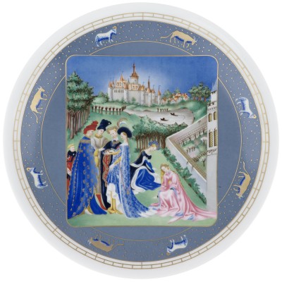 Джин Датейл "Апрель. Счастливые времена герцога Жана де Берри", коллекционная декоративная тарелка. Фарфор, деколь, подрисовка, золочение. Limoges, Франция, 1977 год Джин Датейл "Апрель. Счастливые времена герцога Жана де Берри", коллекционная декоративная тарелка. Фарфор, деколь, подрисовка, золочение. Limoges, Франция, 1977 год