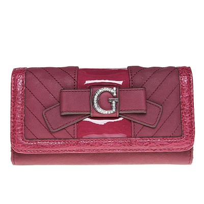 Женский кошелек-портмоне от GUESS, из коллекции Belicia SLG, лакированная и матовая кожа, цвет темный рубин.  США