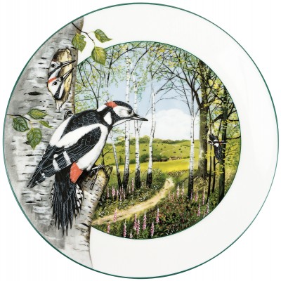 Кеннет Дж. Вуд "Лесной дятел", декоративная тарелка. Фарфор. Roya Doulton, Великобритания, 1989 год