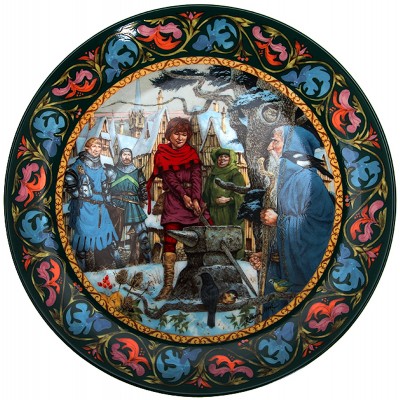 Ричард Хук "Артур вынимает меч", декоративная тарелка. Фарфор, деколь. Wedgwood, Великобритания, 1986 год