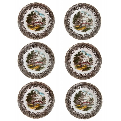 Набор столовых тарелок "Деревенский стиль", 6 шт. Фарфор, деколь. Staffordshire, Великобритания, 1970-е гг. Набор столовых тарелок "Деревенский стиль", 6 шт. Фарфор, деколь. Staffordshire, Великобритания, 1970-е гг.