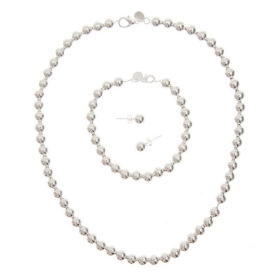 Комплект "Серебряные жемчужины": ожерелье, браслет, серьги-пусеты. Металл, серебрение. Гонконг, 2005