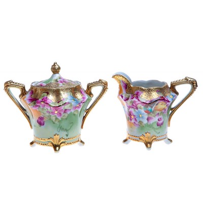 Nippon конца 19 века. Раритет. Сливочник и сахарница "Лилии". Фарфор, ручная роспись в технике "мориаж", покрытие золотой эмалью 18 К. Nippon, Япония, конец ХIХ века Nippon конца 19 века. Раритет. Сливочник и сахарница "Лилии". Фарфор, ручная роспись в технике "мориаж", покрытие золотой эмалью 18 К. Nippon, Япония, конец ХIХ века