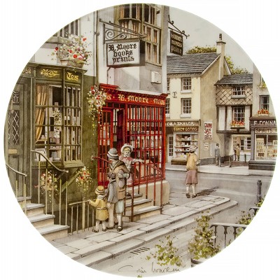 Колин Уорден "Книжный магазин", декоративная тарелка. Фарфор, деколь. Royal Doulton, Великобритания, 1990 год