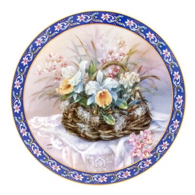 Лена Лю "Орхидеи", декоративная тарелка. Фарфор, деколь, золочение. W. J. George, США, 1993 год
