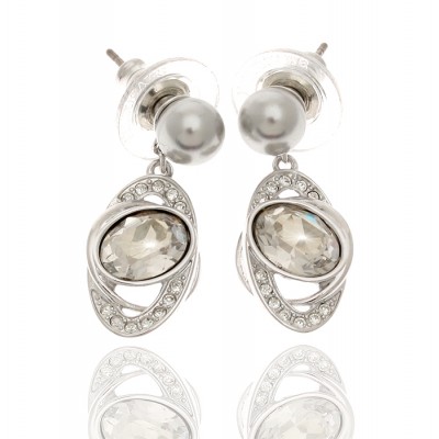 Серьги-пусеты "Хрустальная слеза" от Swarovski. Крупные кристаллы Сваровски, стразы, искусственный жемчуг, бижутерный сплав серебряного тона. США, 2000-е гг. Серьги-пусеты "Хрустальная слеза" от Swarovski. Крупные кристаллы Сваровски, стразы, искусственный жемчуг, бижутерный сплав серебряного тона. США, 2000-е гг.