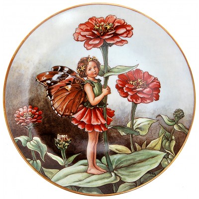 Сесиль Мари Бейкер "Фея цинии", декоративная тарелка. Фарфор, деколь с подрисовкой, золочение. Gresham, Великобритания, 1989 год